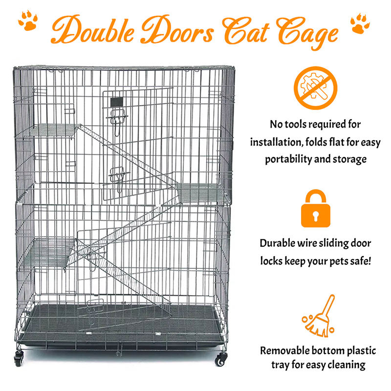 2/3/4/4 لایه بزرگ داخلی قفس گربه فلزی با چرخ 2/3/4/4 لایه بزرگ داخلی قفس گربه فلزی با چرخ