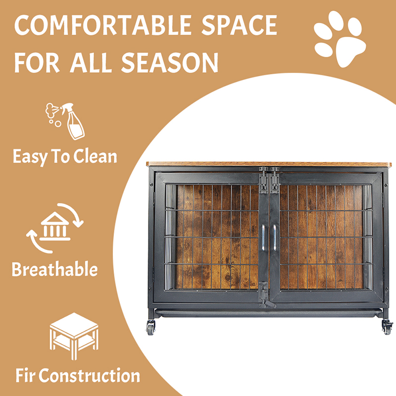 قفس سگ به سبک چوبی با چرخ قفس سگ به سبک چوبی با چرخ