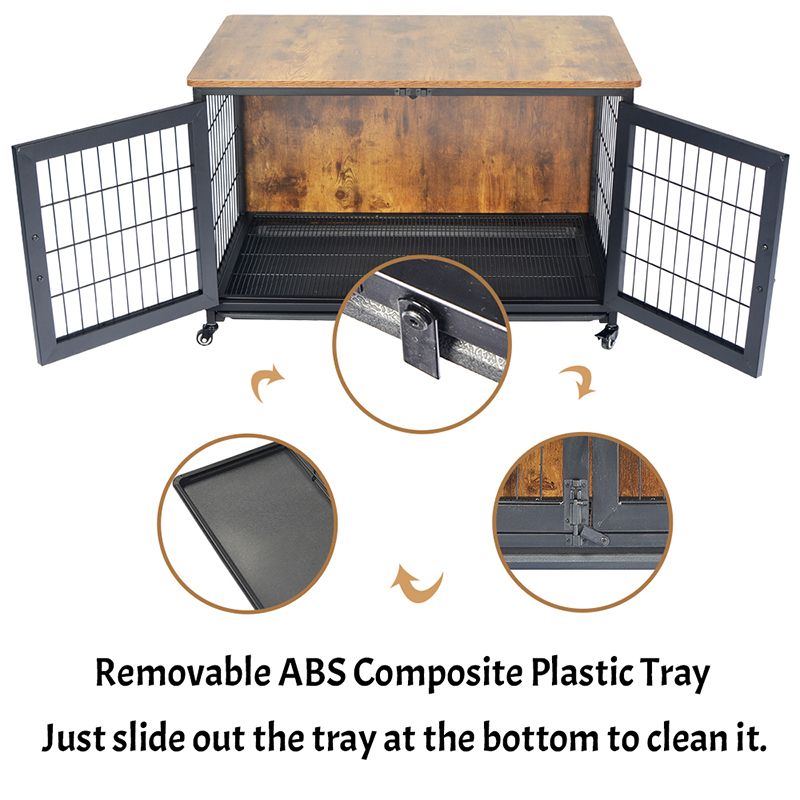 قفس سگ به سبک چوبی با چرخ قفس سگ به سبک چوبی با چرخ