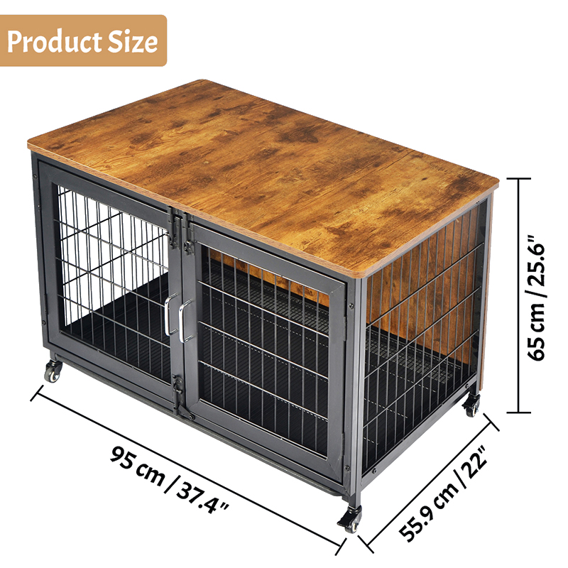 قفس سگ به سبک چوبی با چرخ قفس سگ به سبک چوبی با چرخ