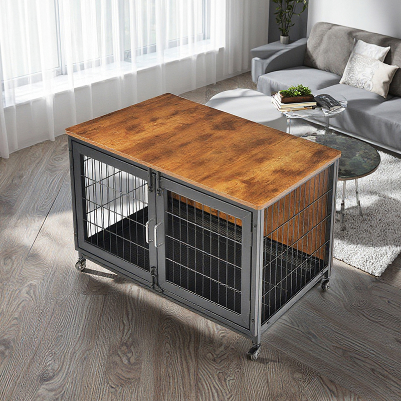 قفس سگ به سبک چوبی با چرخ قفس سگ به سبک چوبی با چرخ