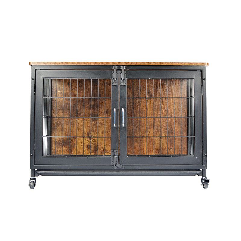 قفس سگ به سبک چوبی با چرخ قفس سگ به سبک چوبی با چرخ