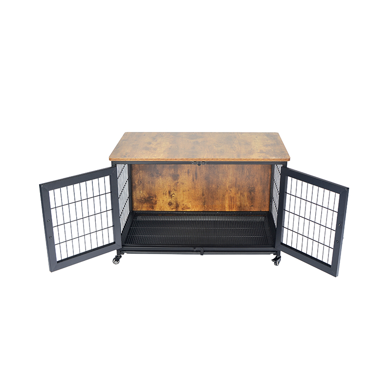 قفس سگ به سبک چوبی با چرخ قفس سگ به سبک چوبی با چرخ