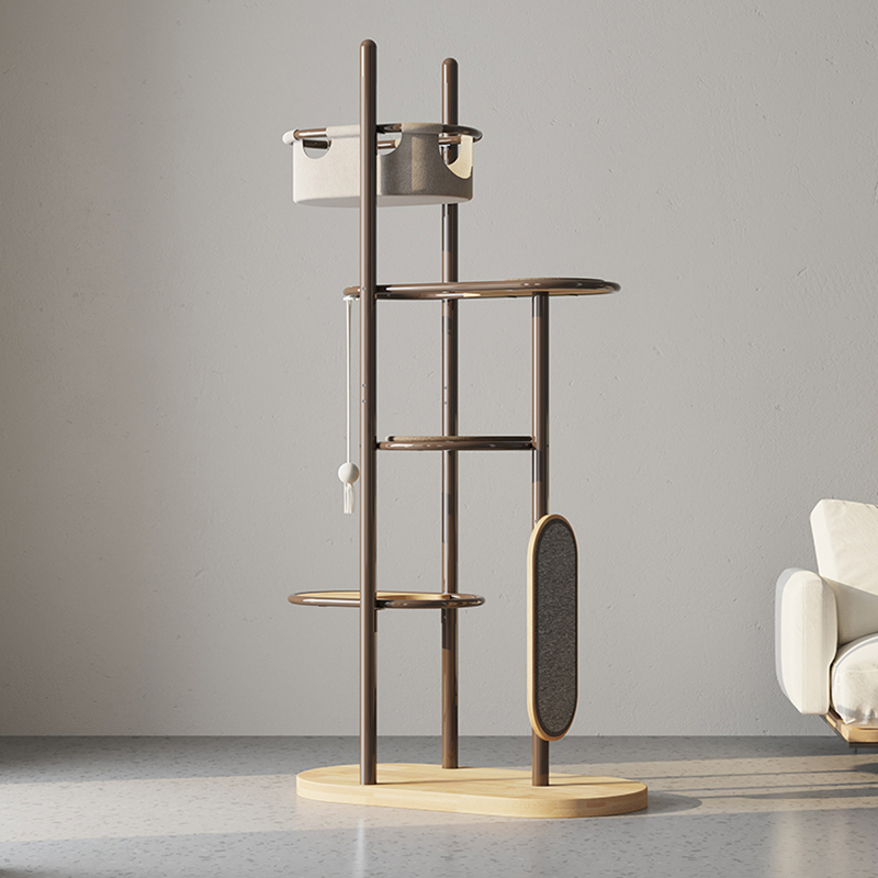 کف تا سقف بلند لاستیکی چوب لاستیکی چوب درخت گربه درخت کاندو با سبد خواب کف تا سقف بلند لاستیکی چوب لاستیکی چوب درخت گربه درخت کاندو با سبد خواب