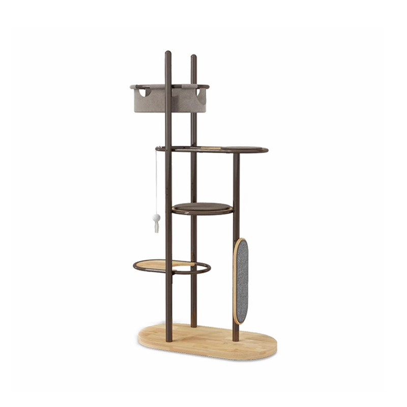 کف تا سقف بلند لاستیکی چوب لاستیکی چوب درخت گربه درخت کاندو با سبد خواب کف تا سقف بلند لاستیکی چوب لاستیکی چوب درخت گربه درخت کاندو با سبد خواب