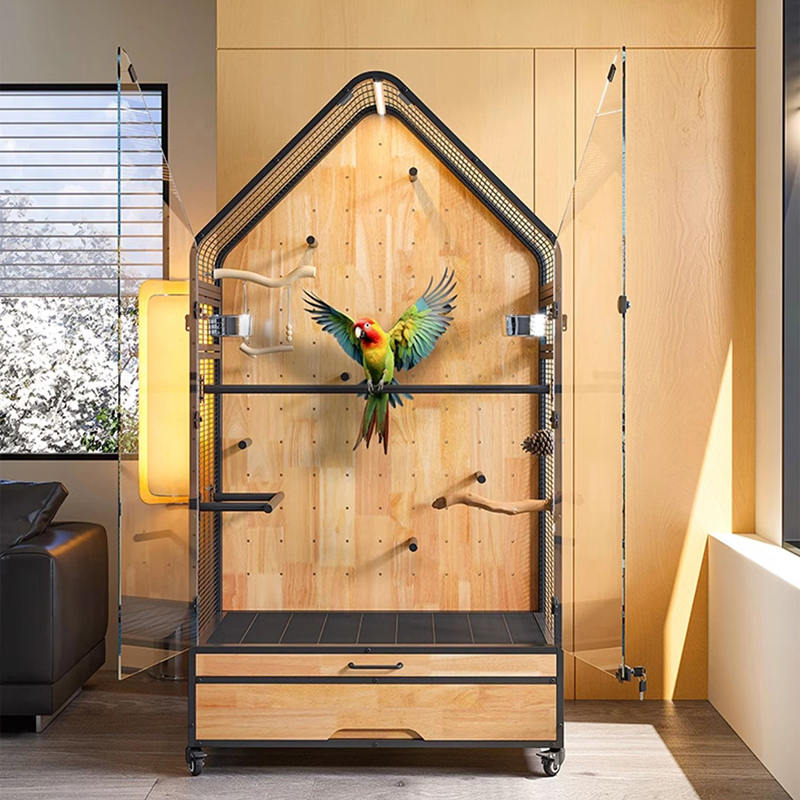 قفس چوب و فولادی بزرگ قابل جابجایی DIY VILLA PAROT قفس با چرخ های ایستاده قفس چوب و فولادی بزرگ قابل جابجایی DIY VILLA PAROT قفس با چرخ های ایستاده